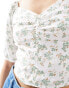 ONLY rushed crop top with floral print in off white Белый, 2XL - EU 44 - фото #4