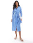 Фото #1 товара French Connection Alexis cotton midi shirt dress in white and blue stripe