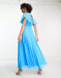 Фото #4 товара ASOS DESIGN Tall angel cape sleeve pleated hem maxi dress in blue