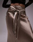 Topshop Tie Front Circle Satin skirt in dusky pink