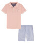 ფოტო #1 პროდუქტის Toddler Boys Pink Pique Polo Shirt Prewashed Oxford Shorts