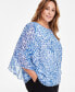 ფოტო #3 პროდუქტის Plus Size Printed Ruffled-Cuff 3/4-Sleeve Blouse