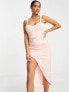 Фото #2 товара ASOS DESIGN Petite cami drape corset midi dress in pale pink