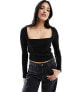 New Look square neck long sleeve top in black