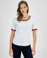 ფოტო #1 პროდუქტის Women's Cotton Crochet-Trim Short-Sleeve T-Shirt