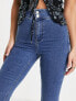 Topshop Petite high rise Jamie flare jeans in mid blue