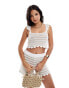 Фото #1 товара ASOS DESIGN crochet crop top with square neck in neutral stripe co-ord