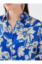 Çiçekli Uzun Kollu Saten Oversize Kadın Gömlek