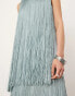 ASOS EDITION ultimate fringe racer neck maxi dress in powder blue Синий, 32 - фото #4