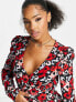 Monki jumpsuit with long sleeves in red all over print