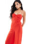 Фото #4 товара ASOS DESIGN raw edge corset panelled jumpsuit with cut out in red