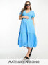 Mamalicious Maternity nursing midi dress with frill sleeves in blue