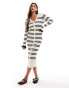 YAS long sleeve knitted dress in white and black stripe - WHITE