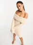 Pretty Lavish bardot borg knit mini dress in ecru