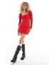 Фото #1 товара Reclaimed Vintage long sleeve baby doll mini dress with tie back in red