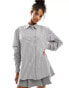 Фото #1 товара ASOS DESIGN oversized shirt with ruched sleeves in black & white stripe