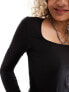 Weekday square neck long sleeve top in black