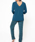ფოტო #2 პროდუქტის Women's Malachite Ultra Soft Pajamas Keyhole Back Top and Print Pant Set