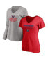 ფოტო #1 პროდუქტის Women's Red, Heather Gray Washington Capitals Short Sleeve and Long Sleeve V-Neck T-shirt Combo Pack
