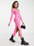 Фото #4 товара Stradivarius square neck knitted midi dress in hot pink