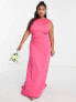 Фото #2 товара TFNC Plus Bridesmaid bow back maxi dress in fuchsia pink