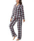 ფოტო #4 პროდუქტის Women's Long Sleeve Notch Collar Top with Lounge Pants 2 Piece Pajama Set