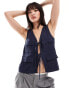 ASOS DESIGN tie waist waistcoat in navy crepe Синий, 34 - фото #1