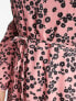 Фото #4 товара Glamorous Curve v neck tie waist long sleeve mini dress in pink black daisy
