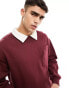 ASOS DESIGN oversized rugby polo sweatshirt with faux collar in burgundy