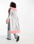 Фото #6 товара Annorlunda metallic faux shearling edged coat in silver and pink