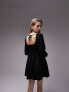 Topshop shirred panelled flippy long sleeve mini dress in black