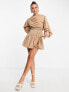 ASOS DESIGN high neck pleated mini dress with godet detail in stone