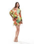 ASOS DESIGN one shoulder gathered sleeve mini dress in bright floral print Buntes Blumenmuster, 36 - фото #4