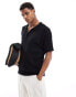 Фото #1 товара New Look short sleeve ribbed revere knit in black