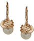 ფოტო #1 პროდუქტის Gold-Tone Knot & Imitation Pearl Drop Earrings