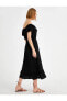 Kadın Kayık Yaka Midi Fırfırlı Elbise 2yak88103pw
