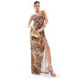 Jaded Rose backless satin maxi dress in leopard print