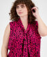 Фото #3 товара Plus Size Animal-Print Tie-Neck Sleeveless Top, Created for Macy's