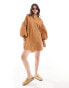 Фото #3 товара ASOS DESIGN ultimate boyfriend mini shirt dress with volume sleeve in tan