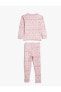 Pijama Takımı Yılbaşı Temalı Baskılı Uzun Kollu 2 Parça