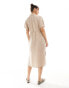 Фото #2 товара Vero Moda hammered woven shirt dress with tie belt in stone