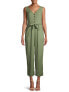 Time and Tru Jumpsuit Women's Size XS Green Linen Sleeveless V-Neck Front Button