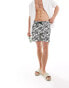 Pull&Bear leaf printed swimshort in black and white