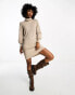 Фото #2 товара Only roll neck puff sleeve knitted midi jumper dress in beige