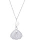 Genuine Freshwater Pearl Cubic Zirconia Seashell Pendant 18" Necklace in Silver Plate