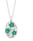 ფოტო #1 პროდუქტის Emerald (1-1/5 ct. t.w.) & Diamond (1/10 ct. t.w.) Flower 18" Pendant Necklace in Sterling Silver
