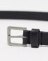 ASOS DESIGN smart leather skinny belt with silver buckle in black