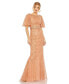 Women's Embellished Neck Butterfly Sleeve Trumpet Gown