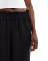 JDY high waisted wide leg trousers with frill waistband in black