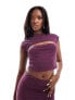 Фото #1 товара ASOS DESIGN co-ord peach skin cut out cap sleeve top in dark berry